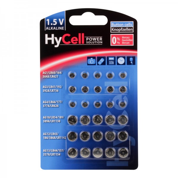 HyCell Knopfzellen-Set, 30-teilig