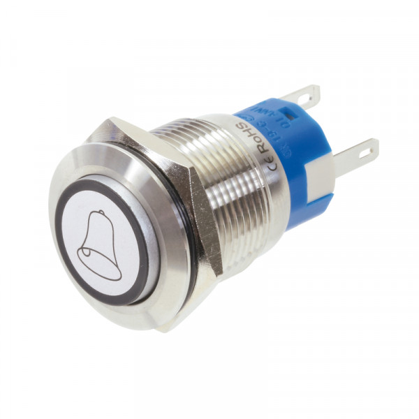 Bouton poussoir bombé symb. sonnette 19 mm