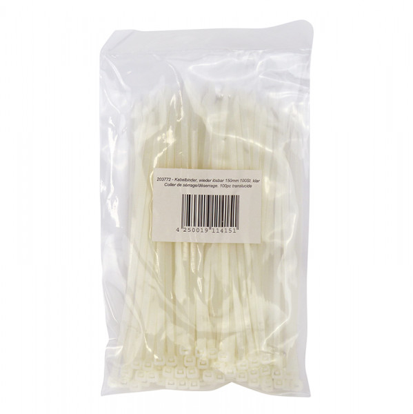 Kabelbinder, lösbar 100x klar 150 mm Restposten! Nur solange Vorrat!